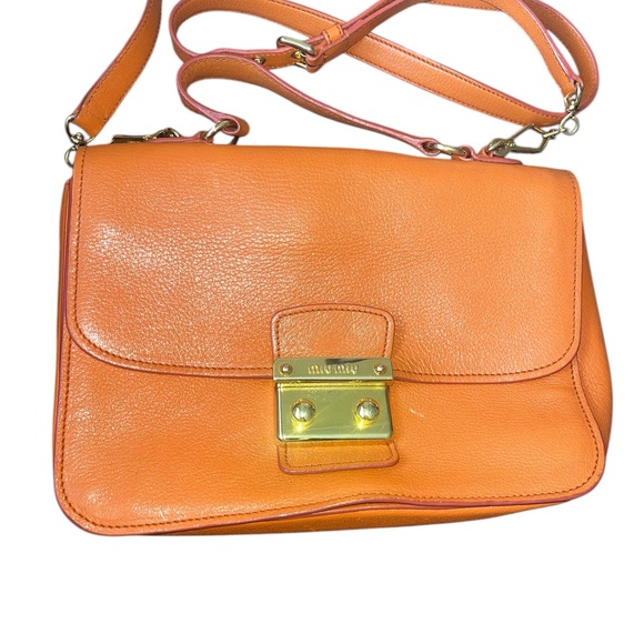 Miu Miu Orange Madras Leather Push Lock Flap Top Handle Bag - Picture 9 of 9